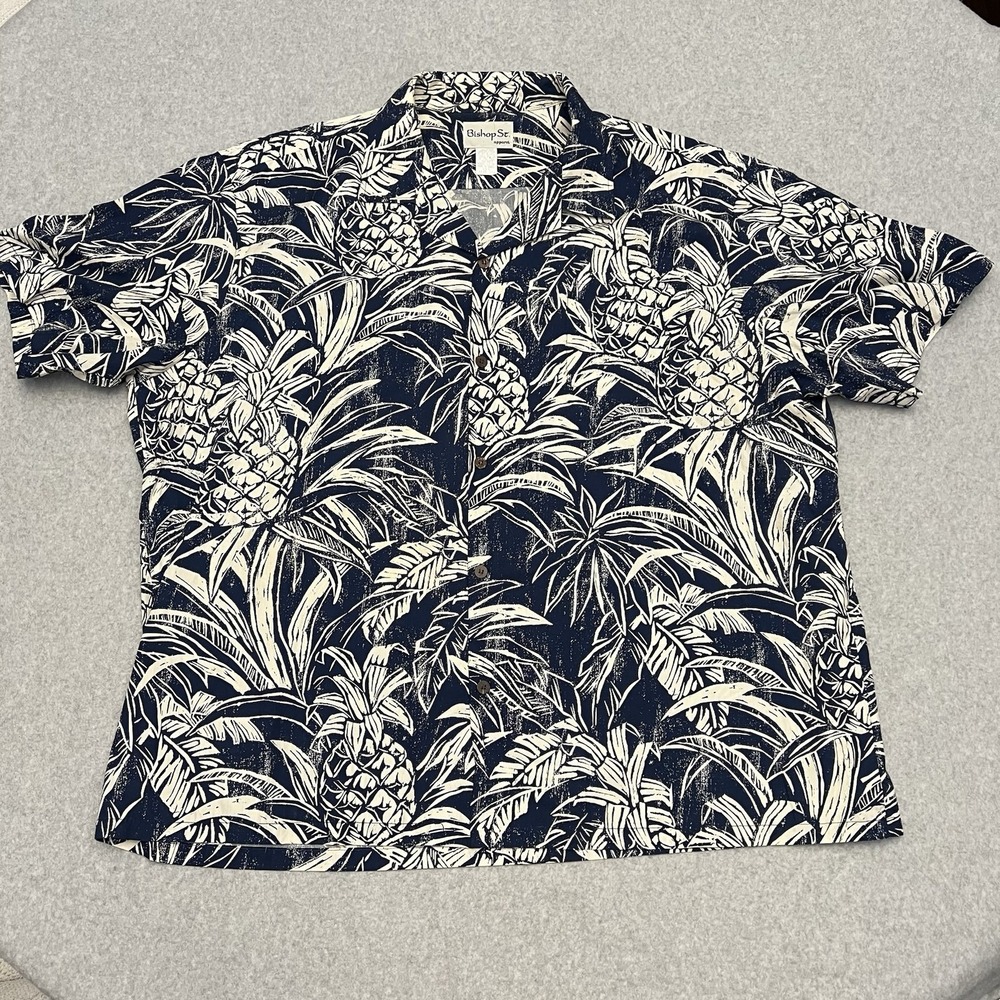 Bishop St Hawaiian Shirt Men's 5XL Blue Short Sleeve AOP Pineapple Floral Beach